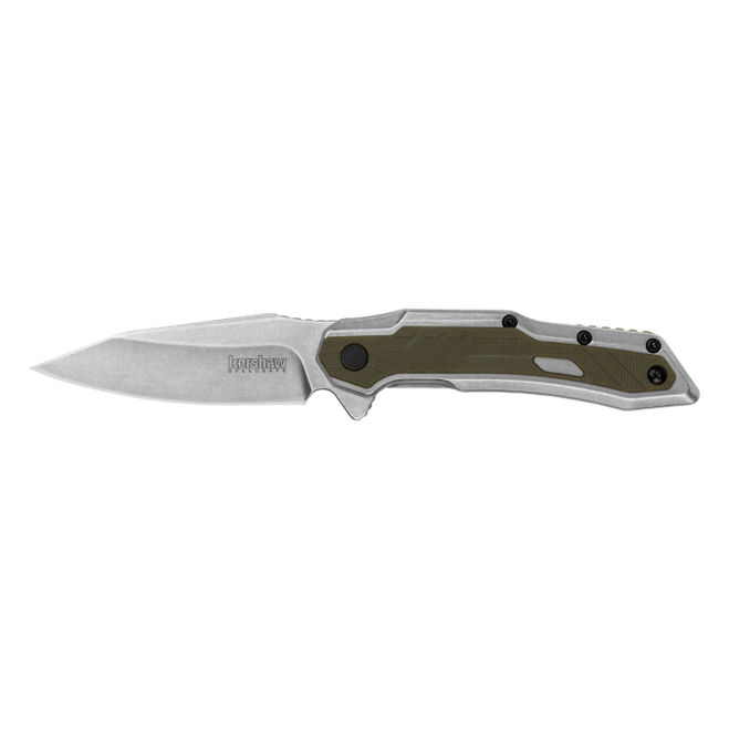 Kershaw Salvage Folding Knife Silver/Olive Stainless Steel/GFN Handle Plain Edge Stonewash Finish KS1369 Kershaw Salvage Folding Knife Silver/Olive Stainless Steel/GFN Handle Plain Edge Stonewash Finish KS1369