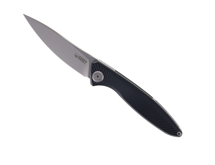 Kubey Pike Folding Knife Black Titanium Handle 20CV Drop Point Plain Edge KB2103B