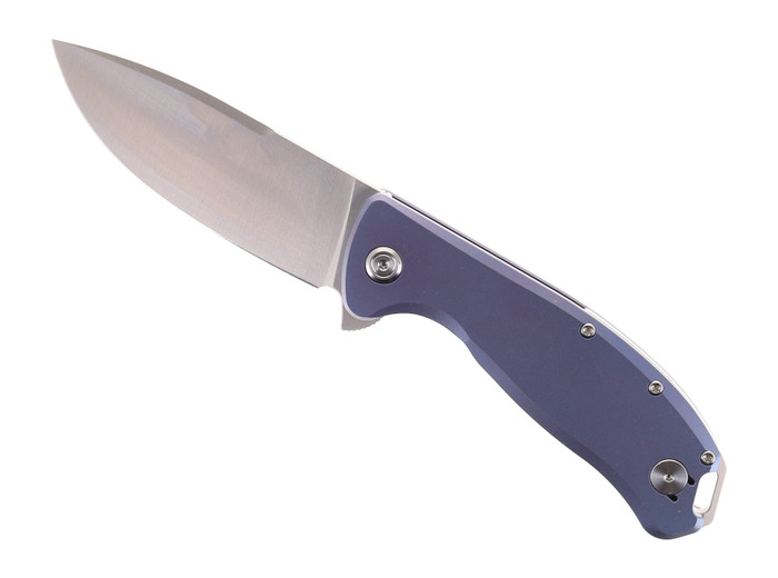 PMP Big Boy Folding Knife Blue Titanium Handle 14C28N Plain Edge Satin Finish PMPBBBL