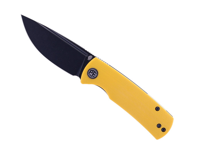 Petrified Fish Mini Beluga Front Flipper Pocket Knife Yellow G10 Handle 14C28N Plain Edge Black Stonewash Finish PF-P01 XYW