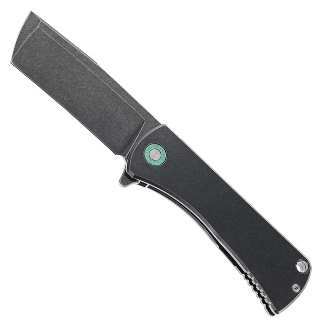 TwoSun Flipper Pocket Knife Black Titanium Handle Chisel D2 Plain Black Blade TS390