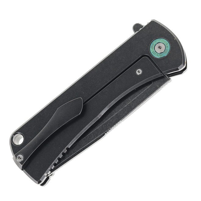 Two Sun Folding Knife Black Titanium Handle D2 Plain Edge TS390