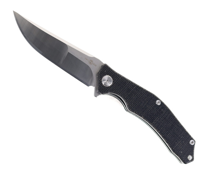 TwoSun Flipper Pocket Knife Black Micarta Handle D2 Plain Edge TS392