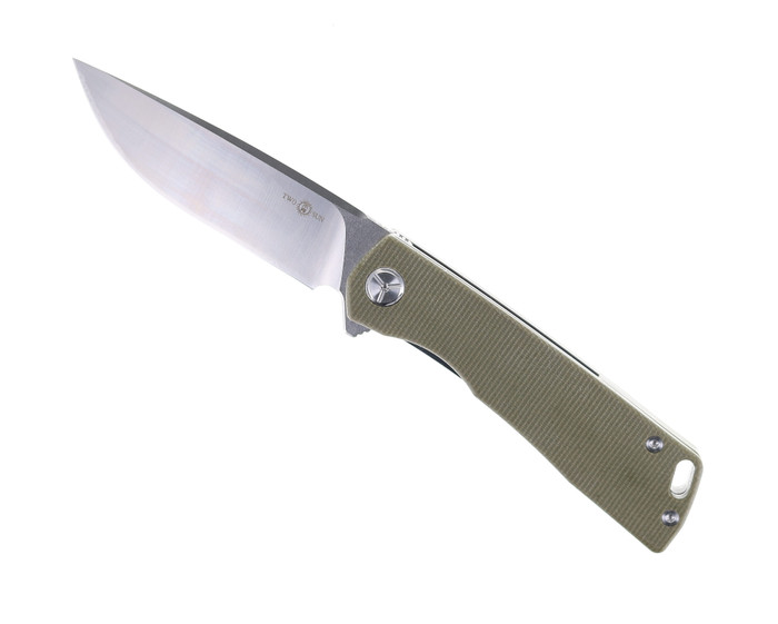 TwoSun Folding Knife  Green Micarta Handle D2 Plain Edge TS391-Micarta