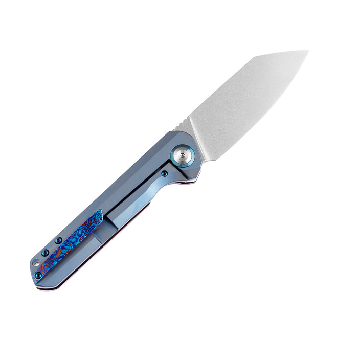 Kansept Bulldozer Folding Knife Timascus/Blue Titanium Handle 20CV