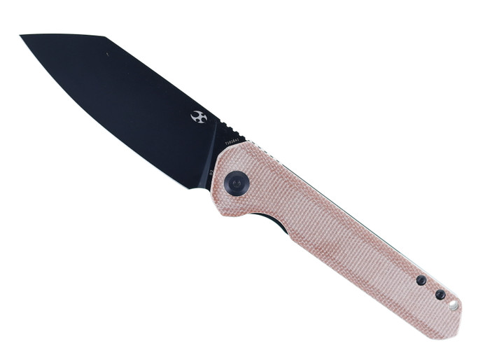 Kansept Bulldozer Front Flipper Folding Knife Brown Micarta Handle D2 Plain Black Blade T1028A1