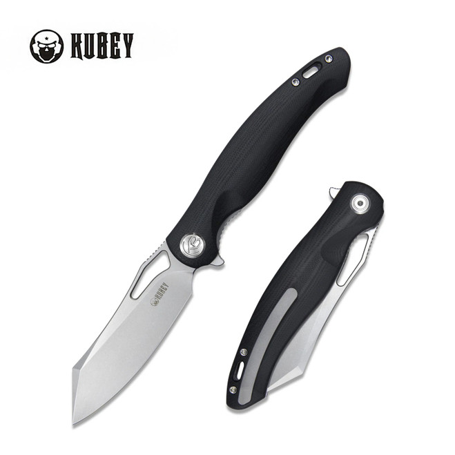 Kubey Drake Folding Knife Black G10 Handle 14C28N Tanto Plain Edge Sandblast Finish KB239E