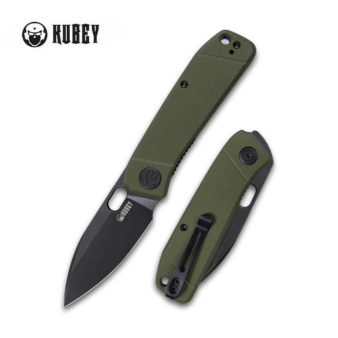 Kubey Hyde Folding Knife Green G10 Handle 14C28N Drop Point Plain Edge Dark Stonewash Finish KB2104B