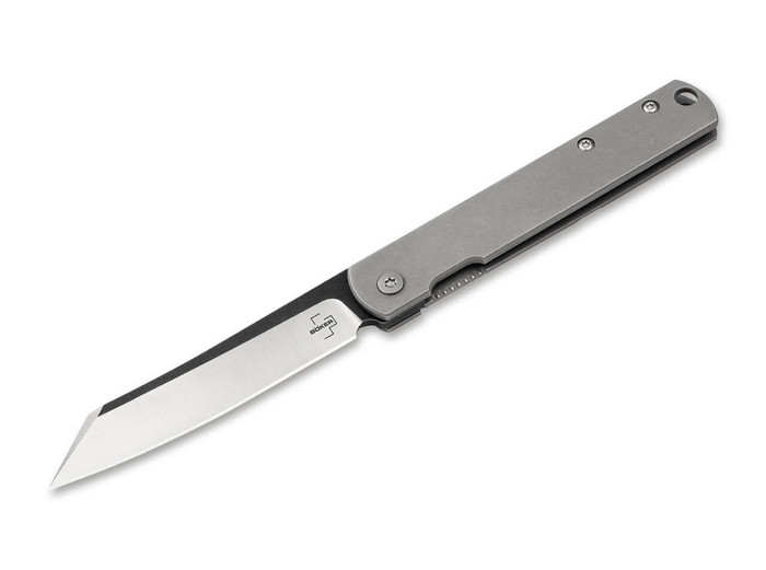 Boker Zenshin Folding Knife Grey Stainless Steel Handle 440C Plain Edge 01BO368
