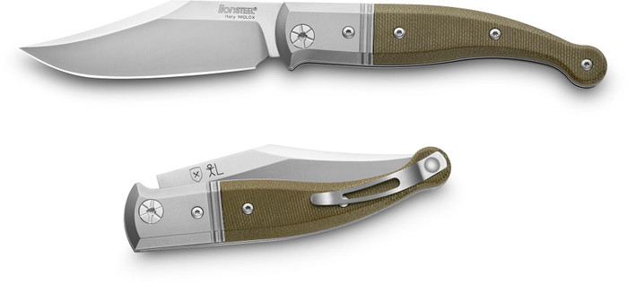 Lionsteel Gitano Folding Knife Green Canvas Handle Niolox Plain Edge Satin Finish GT01CVG