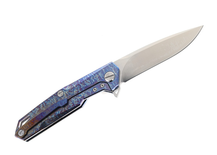 Two Sun Folding Knife Multicolor Titanium Handle D2 Plain Edge