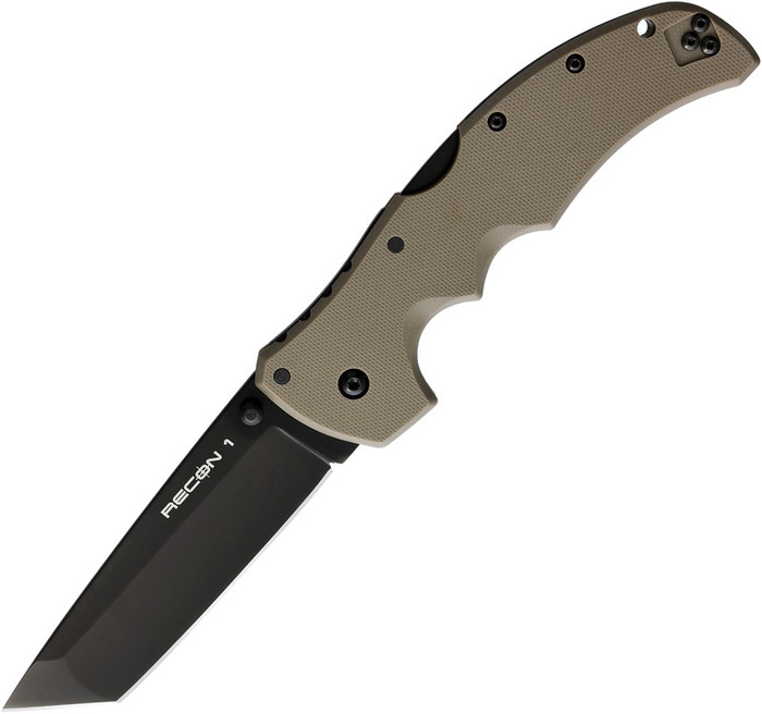 Cold Steel Recon 1 Folding Knife Dark Earth G10 Handle S35VN Tanto Plain Black Blade CS27BTDEBK