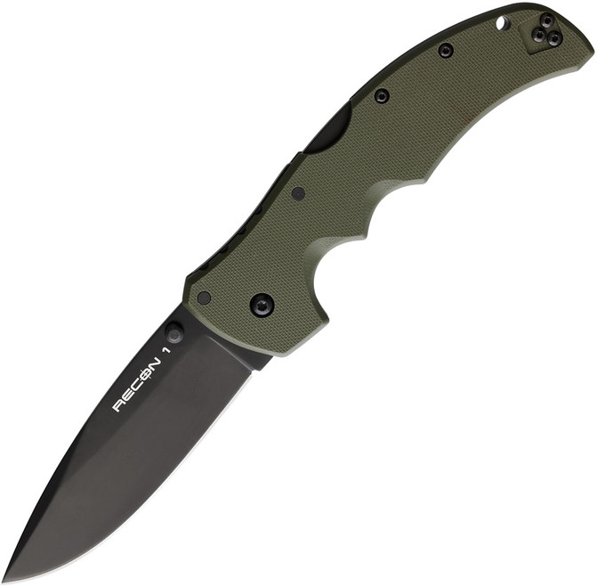 Cold Steel Recon 1 Folding Knife OD Green G10 Handle S35VN Spear Point Plain Black Blade CS27BSODBK