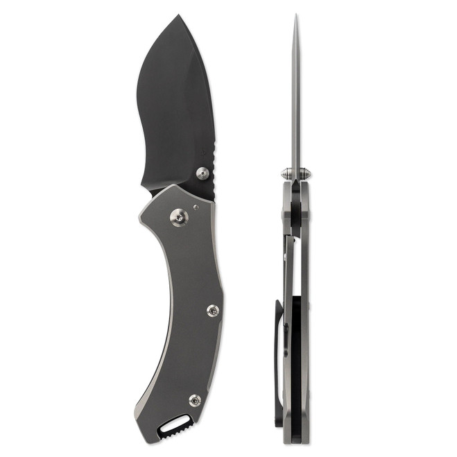 Toor Knives XT1 Alpha Slate Folding Knife Gray Titanium Handle S35VN Plain Black Blade TKXTI