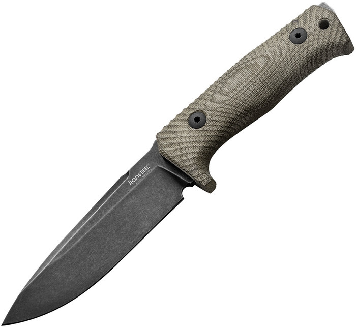 Lionsteel T5 Fixed Blade Knife Green Canvas Micarta Handle Niolox Plain Black Blade LST5BCVG