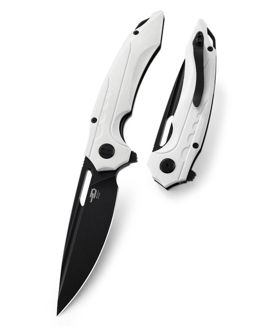 Bestech Ornetta Folding Knife White G10 Handle D2 Plain Edge Black Stonewash Finish BG50E