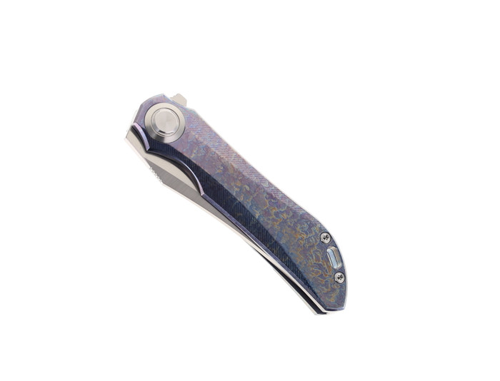 Two Sun Folding Knife Blue/Multi Color Titanium Handle M390 Plain