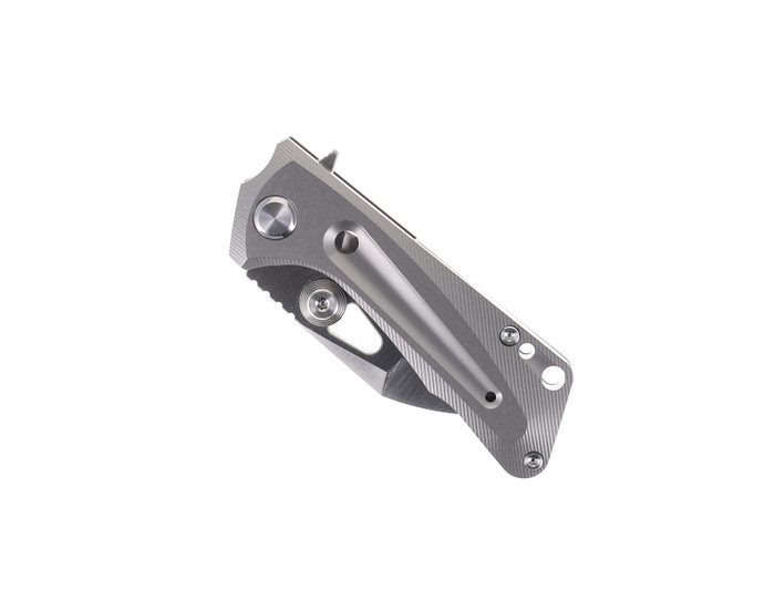 Two Sun Folding Knife Gray Titanium Handle M390 Plain Edge