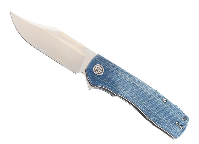 Petrified Fish Victor Folding Knife Blue Micarta Handle K110 Clip Point Plain Edge Satin Finish PF-P03-BMP