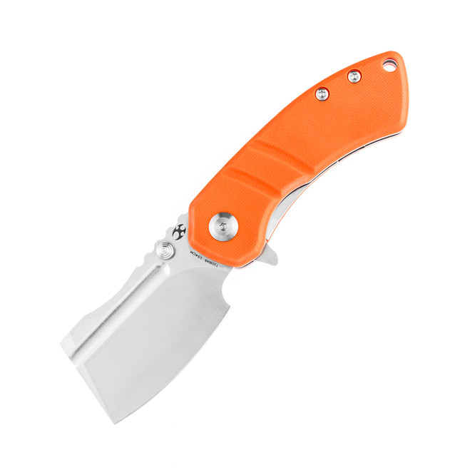 Discontinued Kansept Korvid M Folding Knife Orange G10 Handle 154CM Plain Edge Satin Finish T2030A6
