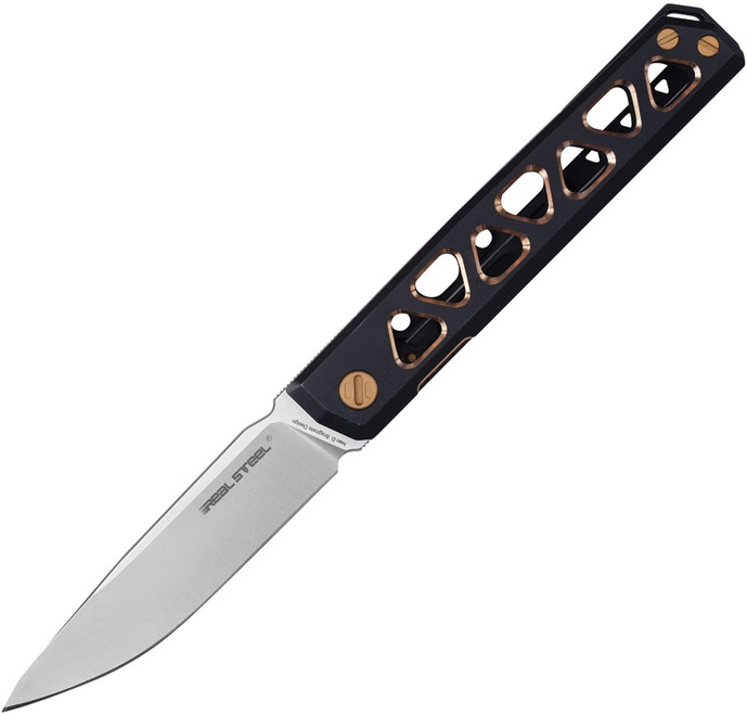 Real Steel Burns Folding Knife Black/Gold Titanium Handle VG-10 Plain Edge RS7661G