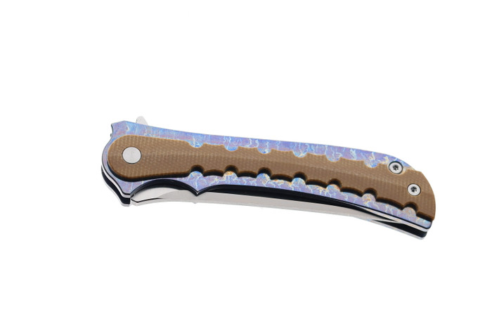 Two Sun Folding Knife Micarta/Color Titanium Handle D2 Plain Edge