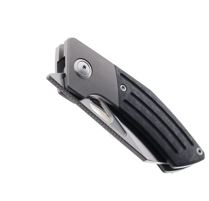 Two Sun Folding Knife Black/Gray Titanium Handle D2 Clip Point