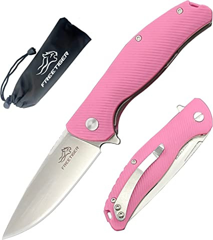 FreeTiger Folding Knife Pink Nylon Fiber Handle 420 Plain Edge FT801-PK