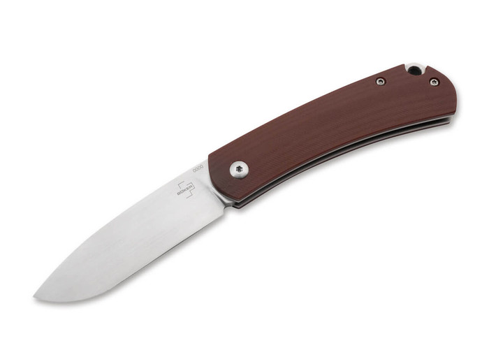 Boker Boston Folding Knife Wine Red G10 Handle D2 Drop Point Plain Edge 01BO618