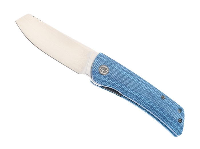 Petrified Fish Flavorist Flipper Folding Knife Blue Micarta Handle K110 Plain Edge Satin Finish PFE05-BMP