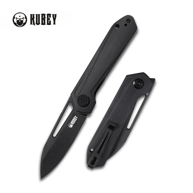 Kubey Royal Flipper Folding Knife Black G10 Handle D2 Clip Point Plain Edge Dark Stonewash Finish KU321H