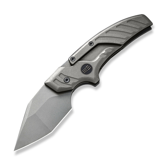 WE Typhoeus Folding Knife Gray Titanium Handle 20CV Dagger Plain Edge Gray Stonewash Finish WE21036B-2