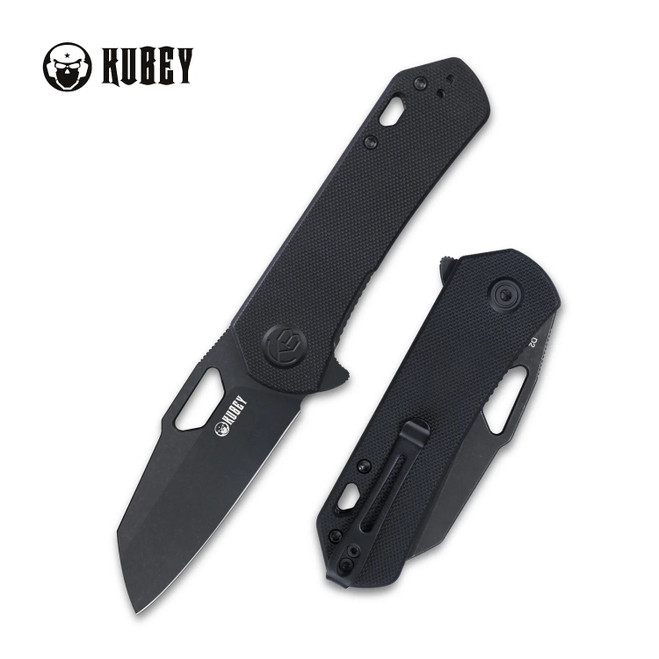 Kubey Duroc Flipper Folding Knife Black G10 Handle D2 Sheepsfoot Plain Edge Darkwash Finish KU332E
