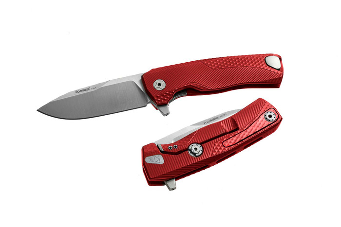 LionSteel ROK A RS Folding Knife Red Aluminum Handle M390 Plain Edge Satin Finish