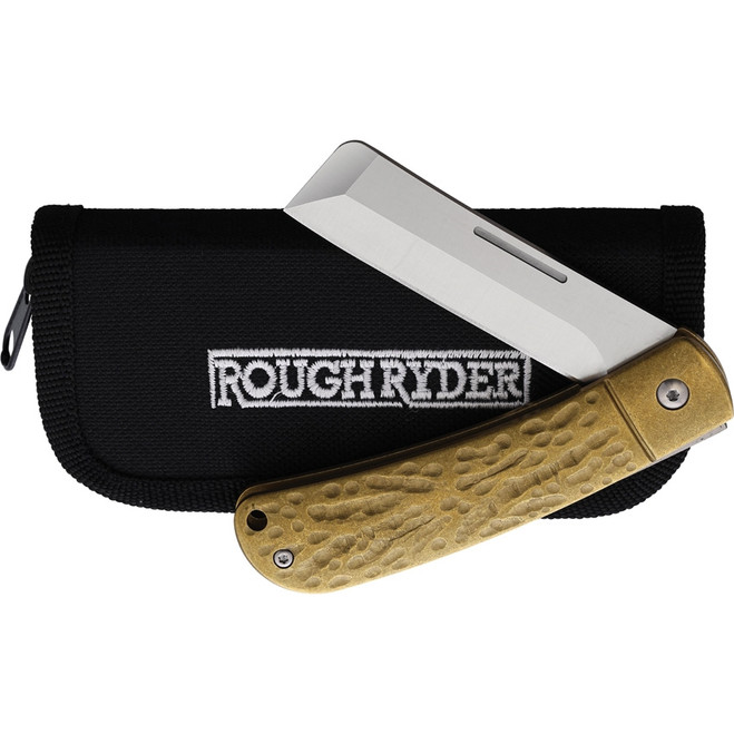 Rough Ryder APTA Folding Knife Hammered Brass Handle VG-10 Plain