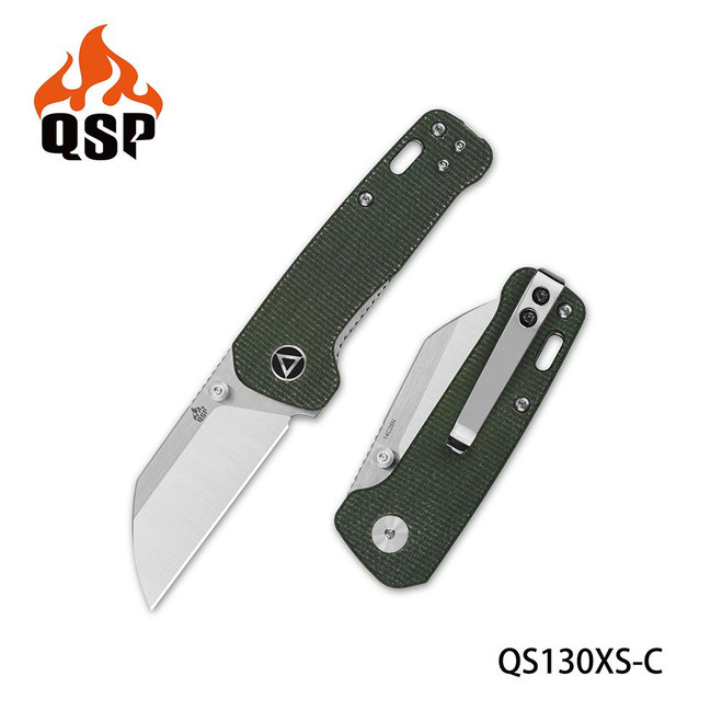 QSP Penguin Mini Folding Knife Green Micarta Handle 14C28N Plain Edge 2 Tone Satin Finish QS130XS-C
