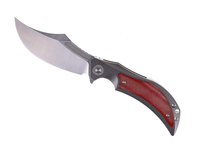 TwoSun Flipper Folding Knife Titanium/Red Micarta Handle D2 Plain Edge TS209-D2