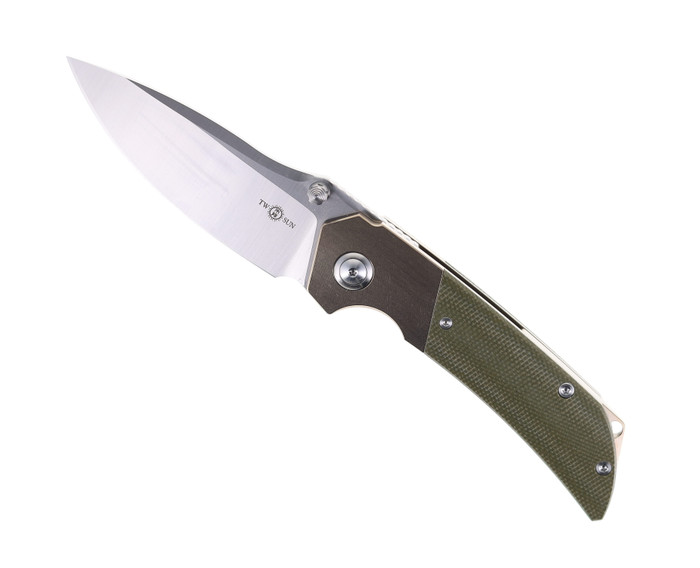 TwoSun Folding Knife Black/Bronze Titanium/Micarta Handle D2 Plain Edge TS369-BRZ