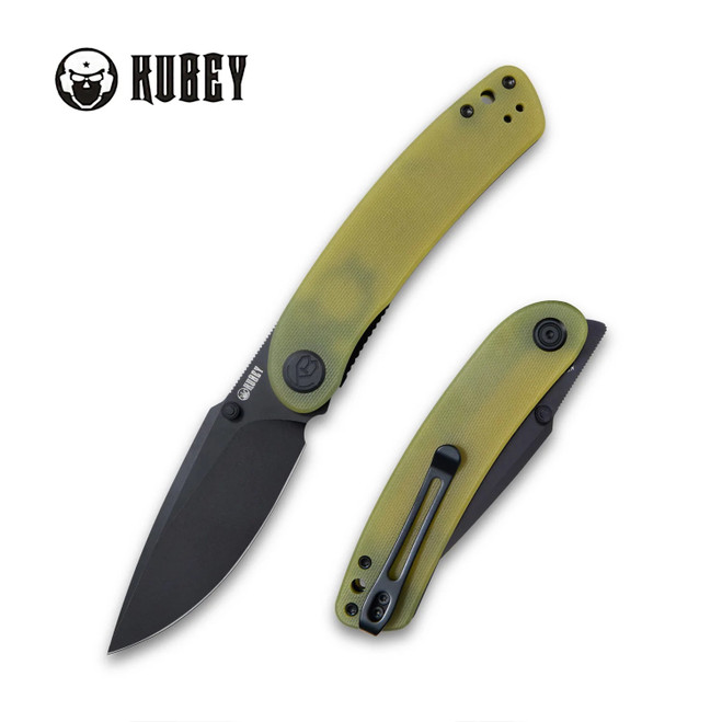 Kubey Momentum Front Flipper Folding Knife Translucent Yellow G10 Handle AUS10 Plain Edge Dark Stonewash Finish KU344F