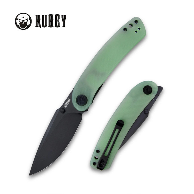 Kubey Momentum Front Flipper Folding Knife Jade G10 Handle AUS10