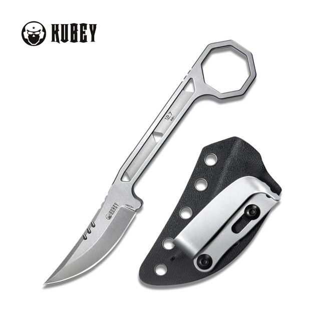 Kubey Hydra Design 12.7 Fixed Blade Knife Skeletonized Handle 14C28N Trailing Point Plain Edge Bead Blast Finish KU362 Kubey Hydra Design 12.7 Fixed Blade Knife Skeletonized Handle 14C28N Trailing Point Plain Edge Bead Blast Finish KU362