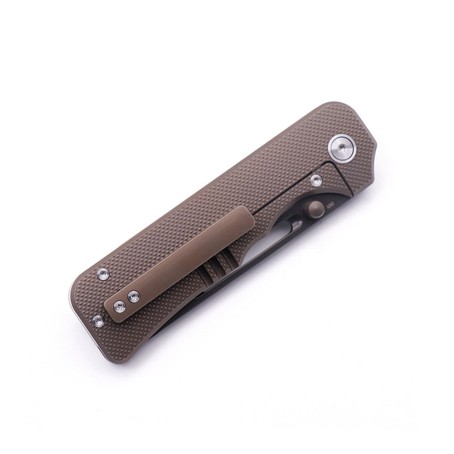 AM8 Elgar Miguron AMEIGHT Folding Knife Tan Titanium Handle DLC