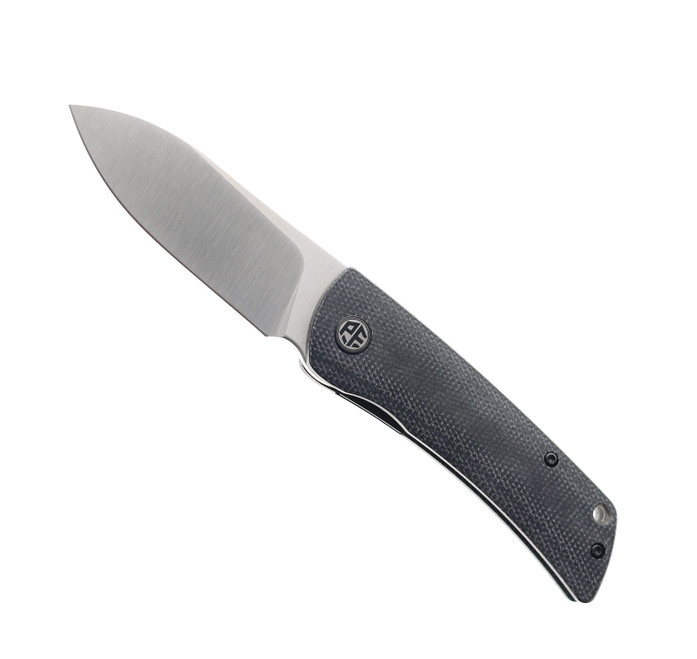 Petrified Fish Folding Knife Black Micarta Handle K110 Spear Point Plain Edge Satin Finish PFE05-SDMS Petrified Fish Folding Knife Black Micarta Handle K110 Spear Point Plain Edge Satin Finish PFE05-SDMS