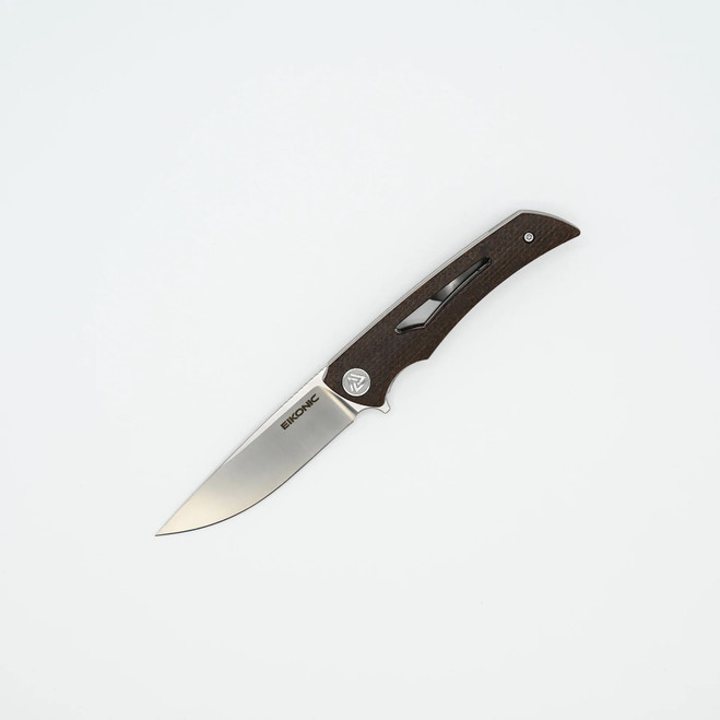 Eikonic Aperture Folding Knife Brown Canvas Micarta Handle D2 Plain Edge EI-551SBR