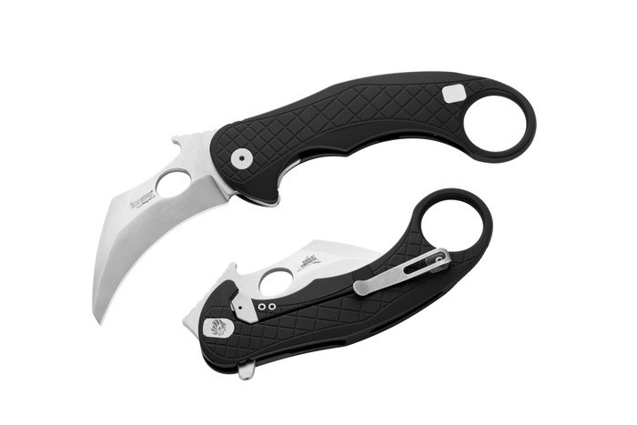 LionSteel L.E.One Folding Karambit Knife Black Aluminum Handle CPM MagnaCut  Plain Edge Stonewash Finish LE1 A BS