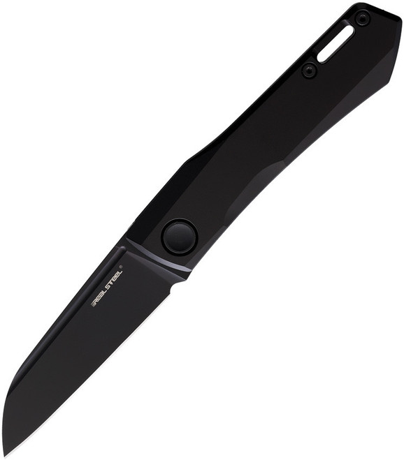 (Light Scratches) Open Box/Returned Real Steel Solis Folding Knife Black Titanium Handle N690 Plain Black Blade RS7063B