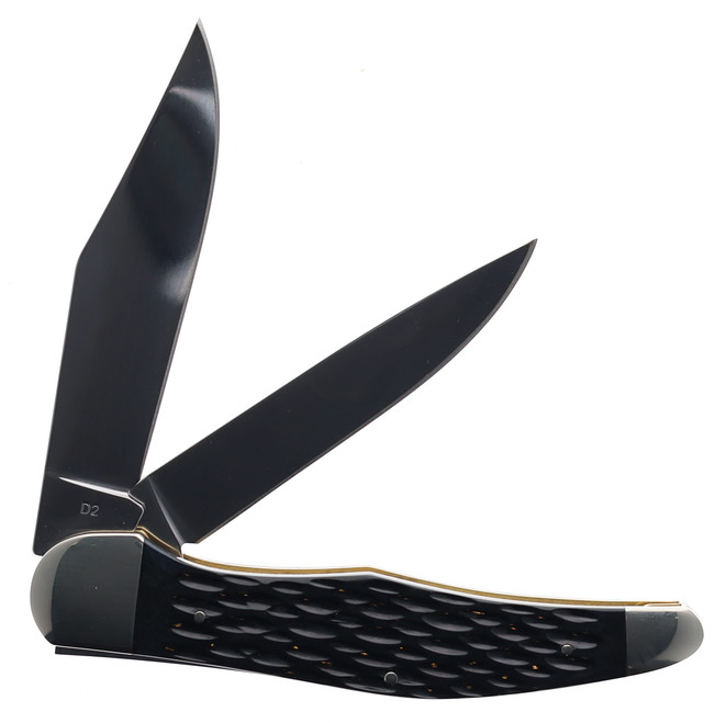 Boker Traditional Series 2.0 Hunter 2 Blade Folding Knife Black Jigged bone Handle  D2 Plain Edge