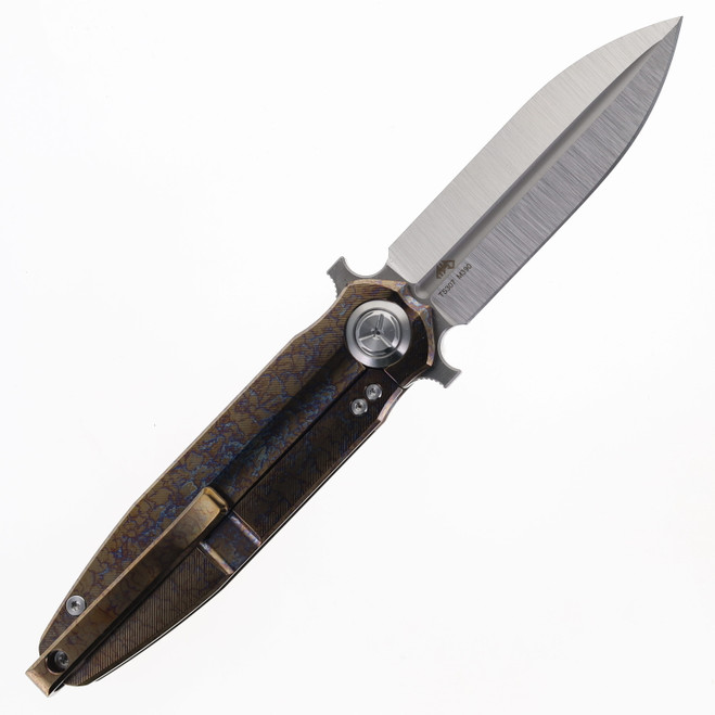 Two Sun Folding Knife Color Titanium Handle D2 Plain Edge