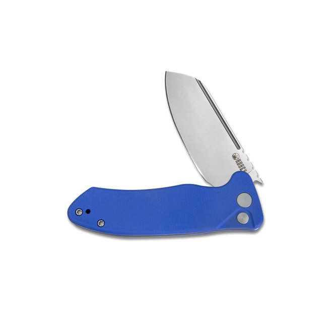 Kubey Creon Button Lock Folding Knife Blue G10 Handle AUS-10 Plain