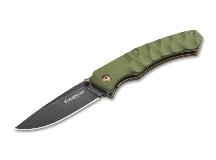 Boker Iguanodon Folding Knife Green G10 Handle 440A Plain Edge Dark Stonewash Finish 01SC072